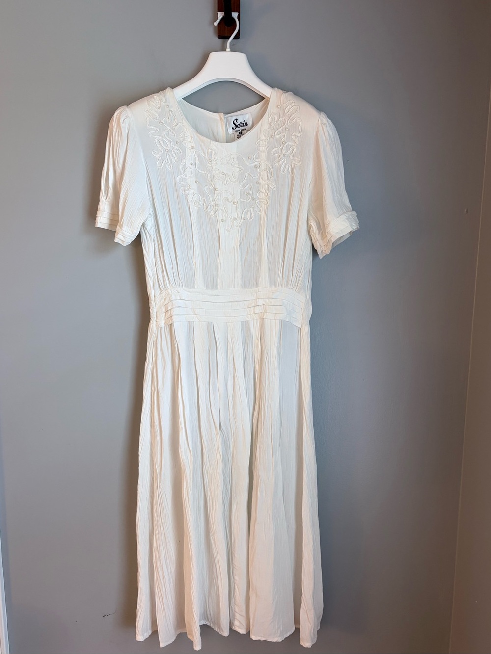 Sarin New York Vintage Ivory Beaded Embroidered Midi Dress Small Cottagecore